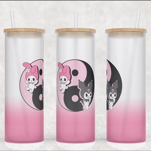 My Melody and Kuromi Ying Yang Frosted Glass Tumbler 20oz